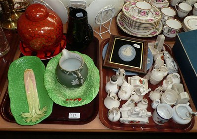 Lot 127 - Crested china, Wedgwood, Jasperware and other decorative ceramics on two trays