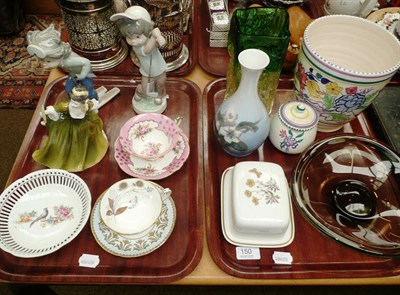 Lot 150 - Two trays including two Lladro figures, Royal Doulton figure 'Simone', two Continental glass...