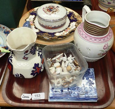 Lot 153 - Four Royal Doulton plates, two Royal Crown Derby plates, pearlware jug, three blue and white...