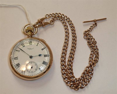 Lot 179 - A 9ct gold pocket watch signed Waltham and a watch chain stamped '375' to the links