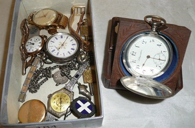 Lot 184 - A 9ct gold Rotary wristwatch, 9ct gold lady's wristwatch, lady's fob watch, pocket watch, two...