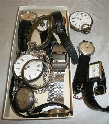 Lot 194 - Two silver open faced pocket watches, lady's fob watch and other wristwatches