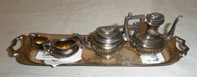 Lot 196 - Miniature four piece silver tea set and tray