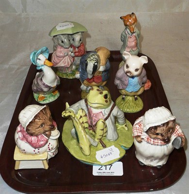 Lot 217 - Eight Beswick Beatrix Potter figures including Mrs Tiggy Winkle takes tea, Jeremy Fisher...