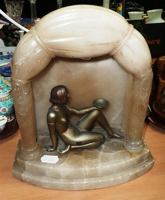 Lot 266 - An Art Deco alabaster and spelter lamp