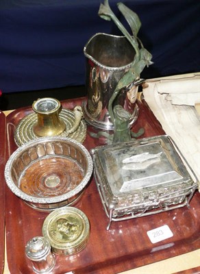 Lot 283 - An old Sheffield plate wine coaster, a bottle stand, sardine dish, maritime inkwell etc