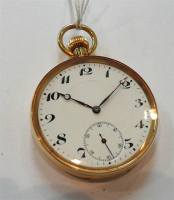 Lot 293 - An 18ct Gold Open Faced Pocket Watch, 1919, lever movement, enamel dial with Arabic numerals,...