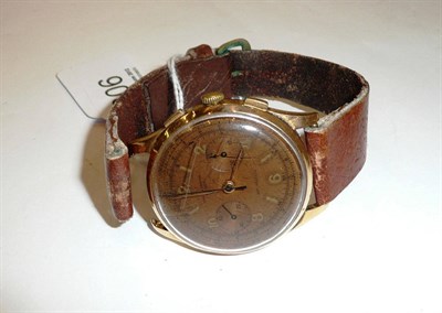 Lot 306 - A Chronograph Wristwatch, circa 1950, lever movement, bronze coloured dial with applied Arabic...