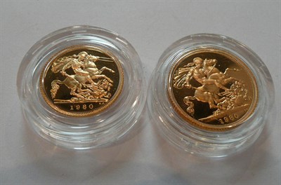 Lot 323 - Proof Sovereign 1980; and Proof Half Sovereign 1980, with certificates, in wallets of issue, FDC