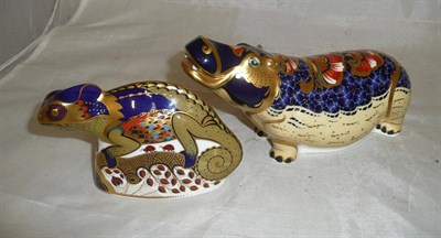 Lot 338 - A Royal Crown Derby hippo and a chameleon (2)