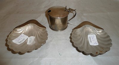 Lot 347 - Two silver butter dishes and a silver mustard pot