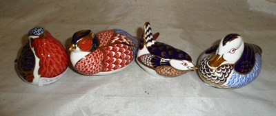 Lot 348 - Four Royal Crown Derby bird paperweights