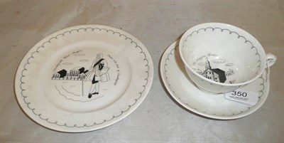 Lot 350 - A Foley China tea cup and saucer and side plate, designed by Milner Gray, transfer printed with...