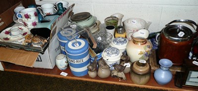 Lot 379 - Collection of ceramics and other items including four TG Cornishware jars, three Maling items,...