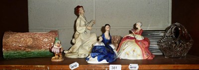 Lot 381 - Shelf including collectors plates, Sylvac, Royal Doulton figures and Bashful from the seven dwarves