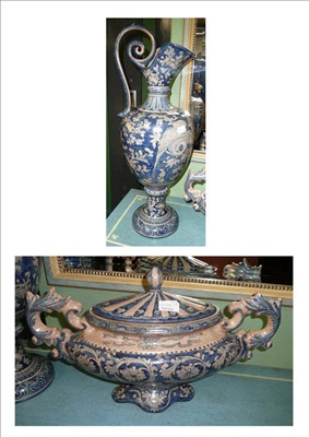 Lot 404 - Modern Italian blue and white ewer and an oval two handled tureen and cover (2)