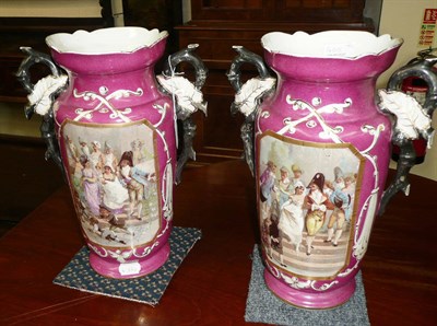 Lot 405 - A pair of Limoges twin handled vases (a.f.)