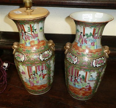 Lot 408 - A pair of Canton vases (one converted to a lamp)