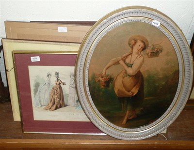 Lot 469 - A large collection of fashion prints (various sizes) and an oval varnished print depicting a...