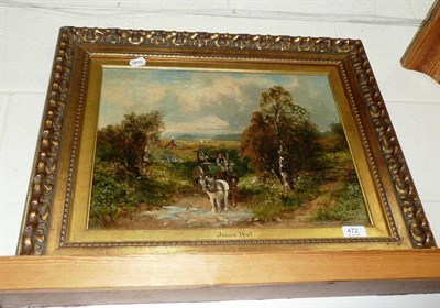 Lot 472 - Framed oil on canvas figures and cart on a path after James Peel