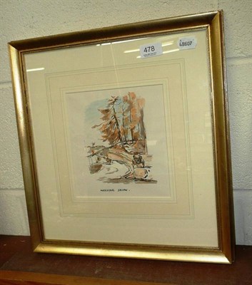 Lot 478 - Frederick (Fred) Lawson. 'Melting Snow' pen and watercolour