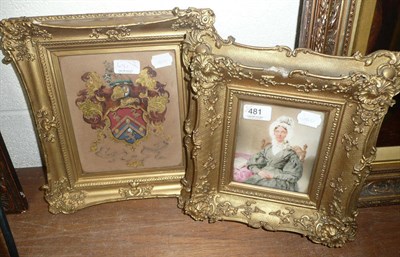 Lot 481 - An armorial in a gilt frame, a late 19th century portrait of a lady (2)