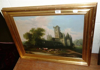 Lot 483 - Oil painting of Kirkstall Abbey circa 1830/1840