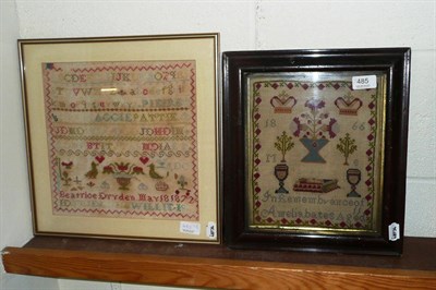 Lot 485 - A sampler dated 1866 and another 1872