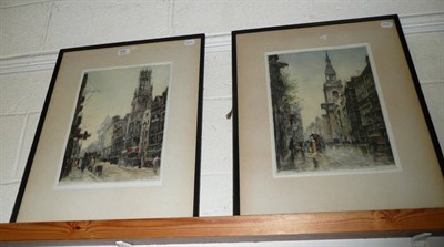 Lot 488 - Two coloured framed etchings signed in pencil Cecil Tatton Winter "Bow Church Cheapside" and...