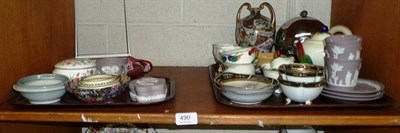 Lot 490 - Shelf of assorted decorative china, jasperware etc