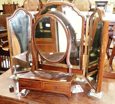 Lot 527 - Mahogany inlaid toilet mirror and walnut triptych mirror