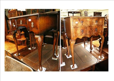 Lot 533 - Walnut reproduction two drawer bedside cabinet and reproduction mahogany inlaid low boy