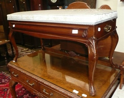 Lot 538 - Mahogany duet stool with woolwork seat cover