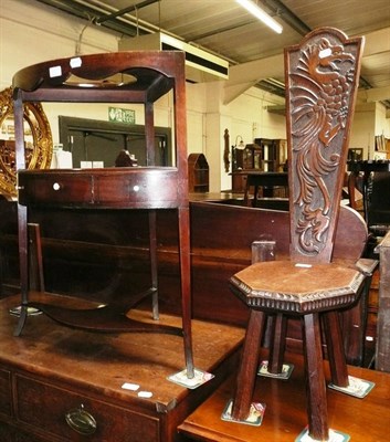 Lot 546 - Carved oak spinning chair and a Georgian mahogany corner washstand