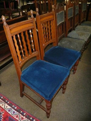 Lot 588 - Set of four oak dining chairs and a pair with wavy backs (6)