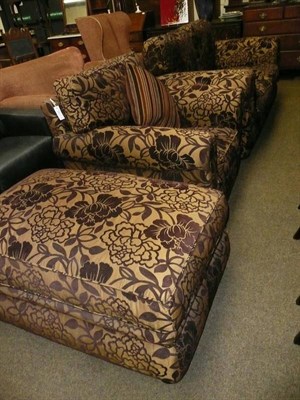 Lot 591 - Four piece suite including large sofa, two seat sofa, chair and ottoman