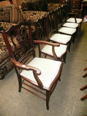 Lot 592 - Set of six Edwardian mahogany dining chairs with striped seats (2 + 4)