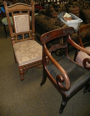 Lot 603 - William IV elbow chair and a carved oak chair (2)