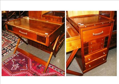 Lot 626 - A reproduction desk in the campaign style and a matching chest of multi-drawers (2)