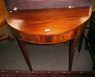 Lot 665 - Mahogany fold over table, A.Nelson, cabinet maker Durham