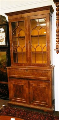 Lot 668 - Reproduction walnut secretaire bookcase cabinet