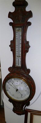 Lot 672 - Carved oak wheel barometer, Richardson Darlington