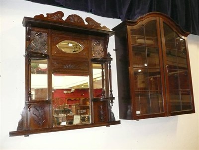 Lot 685 - Glazed mahogany book case top and a mirror back from a sideboard