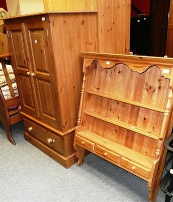 Lot 783 - Modern pine cabinet and a pine plate rack (2)