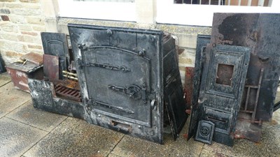 Lot 824 - Black painted cast iron stove 'J C Kirtley, Sunderland'