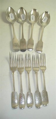 Lot 27 - Five silver table forks and four silver tablespoons