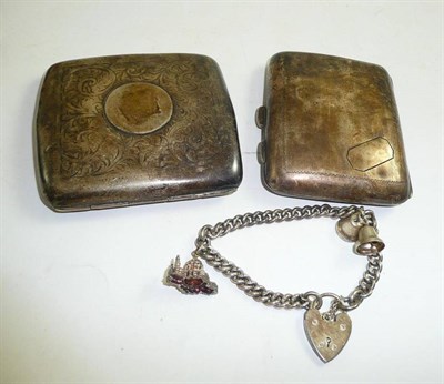 Lot 30 - Two silver cigarette cases and a silver bracelet
