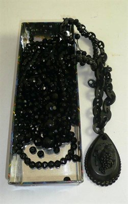 Lot 43 - Jet pendant, link chain and various bead necklaces