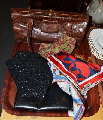 Lot 83 - Assorted accessories including Liberty silk scarf, bead work evening purse with drawstring top...