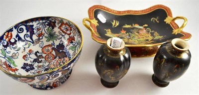 Lot 84 - A Carlton ware chinoiserie dish, an ironstone bowl and two Japanese vases